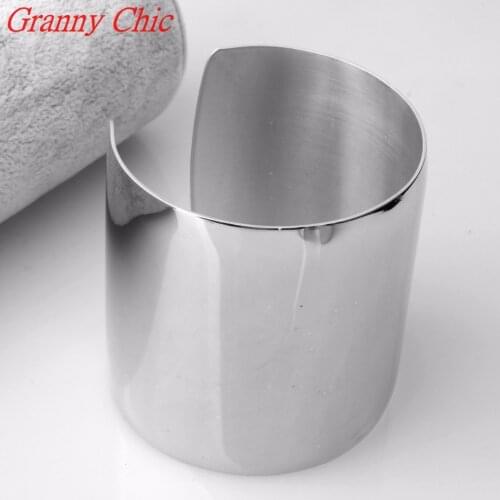 Granny Chic New Designer Stainless Steel Wide Blank Plain Shiny Arm Cuff Bangle Bracelet Silver Color Jewelry Ladies Fashion