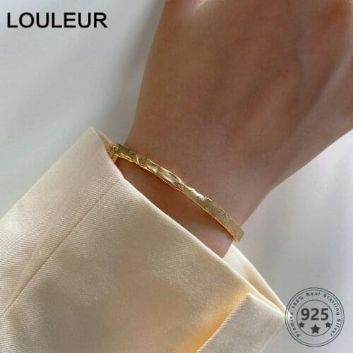 LouLeur Real 925 Sterling Silver Irregular Bracelet Female Minimalist Individuality Gold Bangle For Women Luxury Fine Jewelry