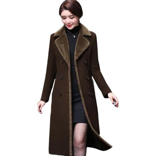 Plus size Thicke Wool Coat Women Winter Long Velvet Jacket Double Breasted High quality Long Sleeve Woolen Overcoat M-5XL LU1353