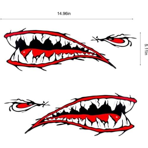 1Pair Car DIY Stickers Car Skeleton Fish Bones Vinyl Decal Shark Mouth Tooth Teeth Sticker Kayak Fishing Boat JDM Deco Meterial