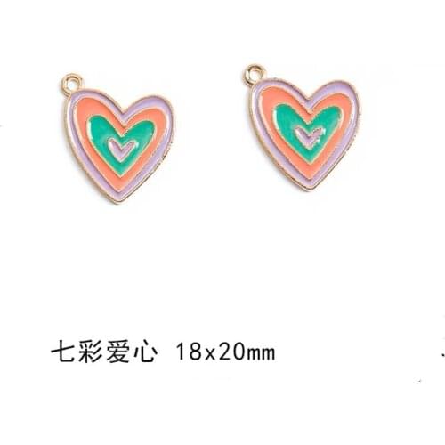 10pcs/Lot Rainbow Heart 18*20mm Diy Handmade Oil Enamel Charms Design for Jewelry Making Earring Bracelet or Necklace