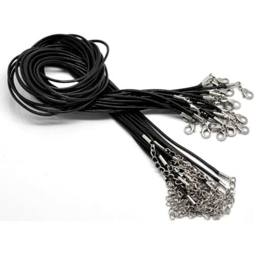 10Pcs Necklace Lobster Clasp Waxen Cord Collier Fermoir Extension Chain Black Jewelry DIY Finding 47cm(18-1/2")