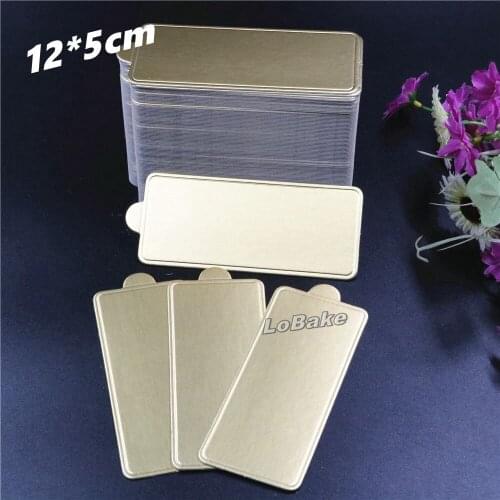 100 pcs/pack) Food grade 12*5*0.1cm disposable gold color rectangle shape paper mousse cake egg tart sweet dessert placemats