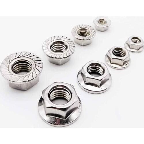 5/50pcs M3 M4 M5 M6 M8 M10 M12 Stainless Steel Metric Thread Hexagon Hex Head Serrated Spinlock Flange Nut Locknut DIN6923