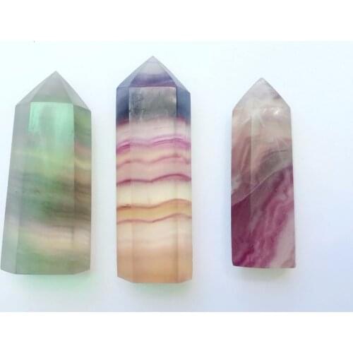 60mm Self Standing 6 Facet Single Point Natural Fluorite Crystal Quartz Wand Healing Bead Point 1pcs