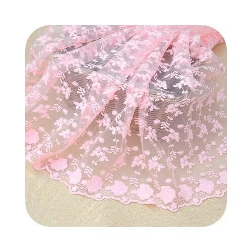 Free Shipping orange pink Mesh Embroidery Lace Fabric Skirt ,Doll Cloth Width 130cm 1meter