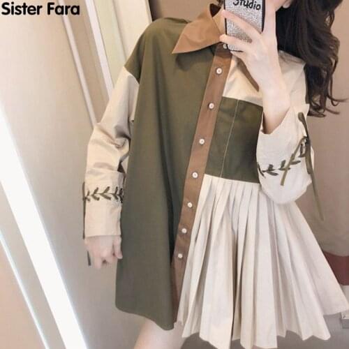 Sister Fara Patchwork Single-breasted Womens Shirt Spring Turn-down Collar Blouse Autumn Loose Casual All-match Blouses Ladies
