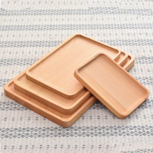 Beech Wooden Food Tray Rectangle Round Tea Trays Household Wood Plate Coffee Table Decor Cake Dishes Storage Tray