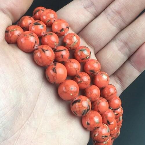 Orange Shell Turquoises Stone Beads Round Loose Spacer Beads 15inches 4/6/8/10/12mm For Jewelry Making DIY Bracelets Necklace