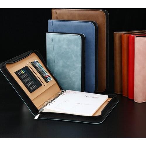 Notebook Business Computer Pu Leather Office Supplies Multi-functional Business Plan Organizer Zipper Bag Loose Leaf Notebook