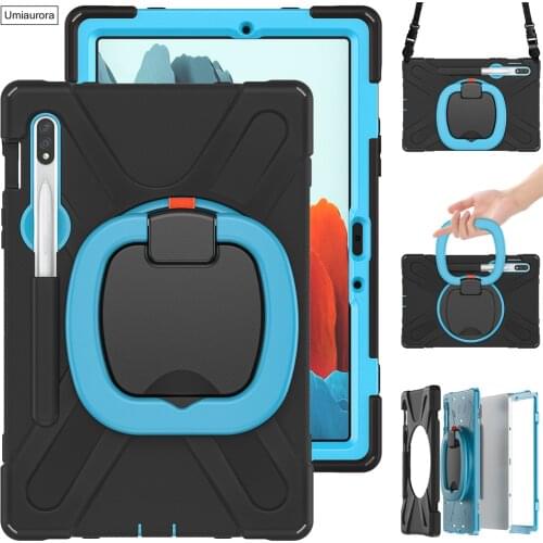 Heavy Duty Rugged Shockproof Case For Samsung Tab S7 Plus SM-T975 360 Rotating Strap Kickstand Cover for Tab S7 SM T870 T875 11"