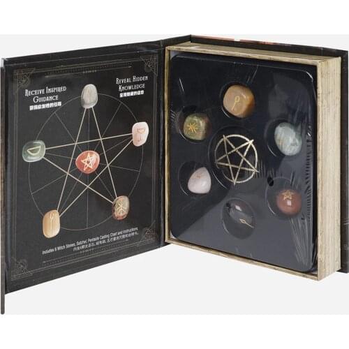 6x Crystal Stones Witch Stones Engraved Symbols Reiki Natural Stone