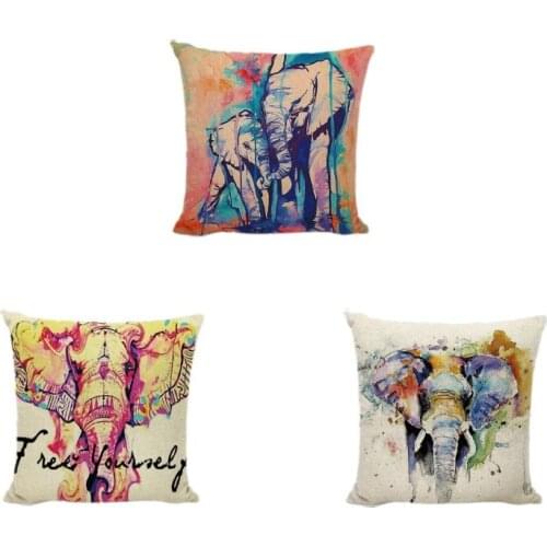 Watercolor Elephant Cushion Cover Ethnic Pattern Modern Art Colorful Geometric Throw Pillow Case India Home Decor Car Seat Cover