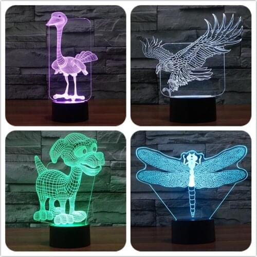 Action figures New Eagle puppy ostrich cartoon colorful 3D touch switch LED lamp gradual vision light illusion lamp