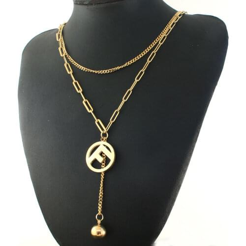 60cm Long Charm Sweater Gold Color Stainless Steel Jewelry Necklace For Woman Romantic Chain Necklace Round Pendant NEIZEJBH