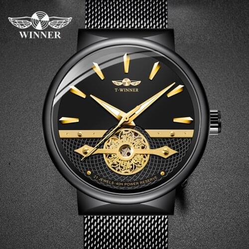 WINNER Top Luxury Brand Waterproof Mechanical Watch Mesh belt Male Watch Fashion Gifts For Boy Relogio Masculino
