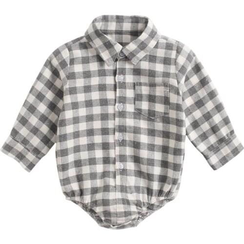 Baby Boy Shirt Clothing for Kids Newborn Long Sleeved Boy Bodysuit for Newborn Boy Baby Cotton Clothing Plaid Romper 0-12m Shirt