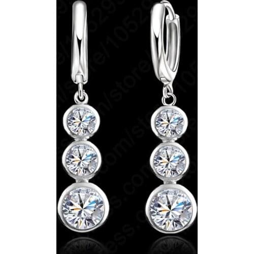 Top Quality Dangle Earrings For Female Shiny AAA Cubic Zirconia 925 Sterling Silver Jewelry Wedding Engagement Gift Pins