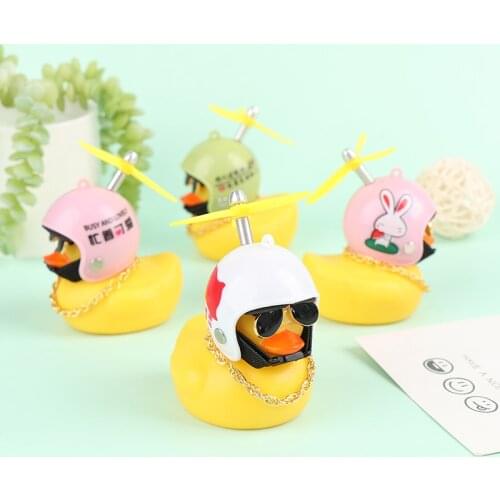 1Pc Cute Helmet Little Yellow Duck With Glue Rubber Duck Kids Accessories Room Car Baby Shark Toy Ornaments Decoration Bath Toys