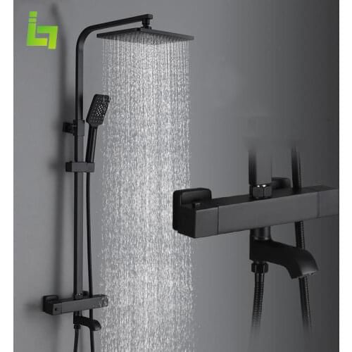 Black thermostatic Shower Faucet Set Rainfall Shower Mixer Tap Bathtub Shower Mixer Tap 3-way Shower Mixe
