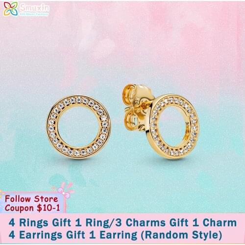 Smuxin 925 Sterling Silver Stud Earring Sparkling Circle Stud Earrings Cubic Zirconia Stud Earrings Women Earrings Girl Earrings