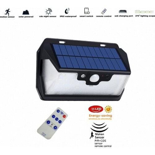 55 leds Solar light remote control radar 3 side lighting usb port Lamp Outdoor Garden Yard Emergency Security patio decor