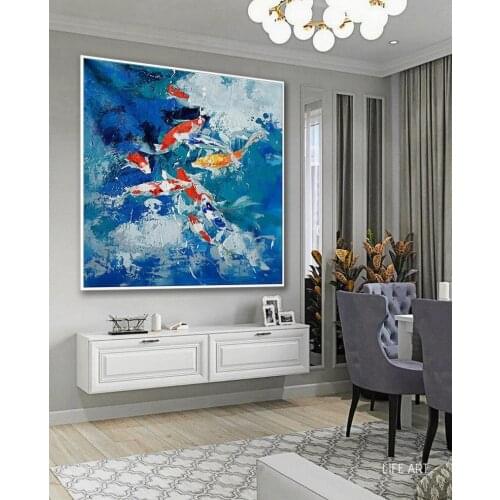 Thick Colorful Palette Knife Acrylic Abstract Artwork Painting Extra Large Oversize Square Modern Wall Art Gray Turquoise Blue