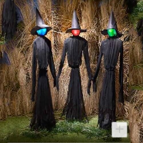 Halloween decoration voice control induction light emitting sound 3 people hand in hand horror witch decorate props