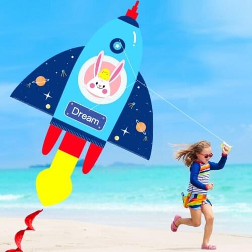 Cartoon Rocket Kite Single Line Kite Flying for Children Kids Outdoor Toys Beach Park Playing