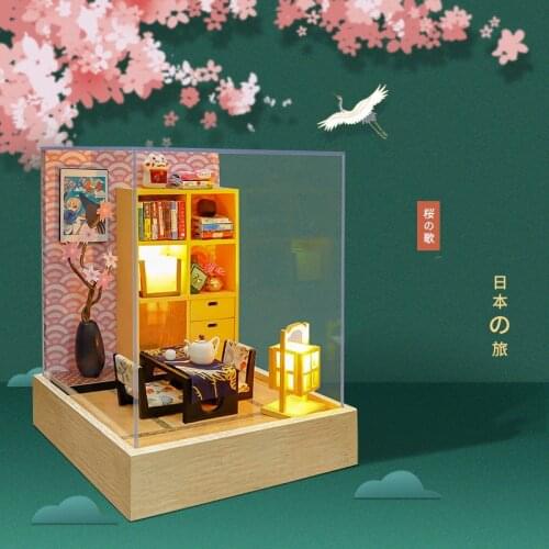 Japanese Casa DIY Wooden Doll House Kit Miniature with Furniture Light Dollhouse Roombox Assembled Toys for Children Girls Gifts