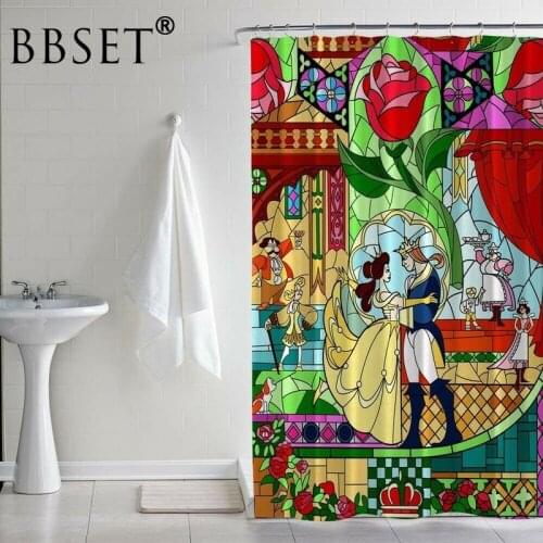 Fairy Tale Characters Shower Curtain The Beast and Beauty Pattern Waterproof Multi-size Douchegordijn Bathroom Decor with Hooks