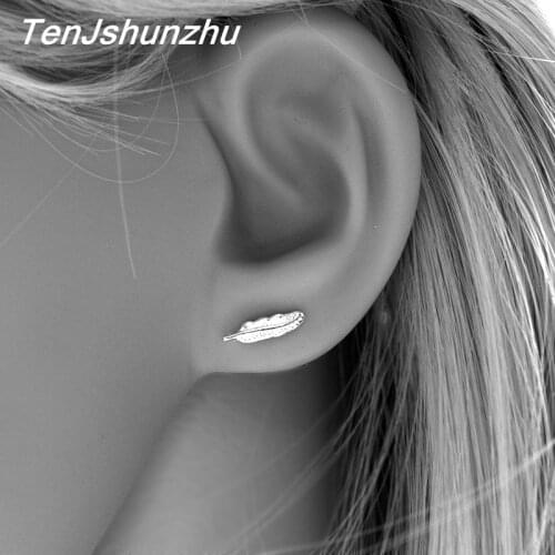 Fashion Prevent Allergy Feather Brincos Stud Earrings for Women Bridal Wedding Earrings Jewelry Accessories EH560