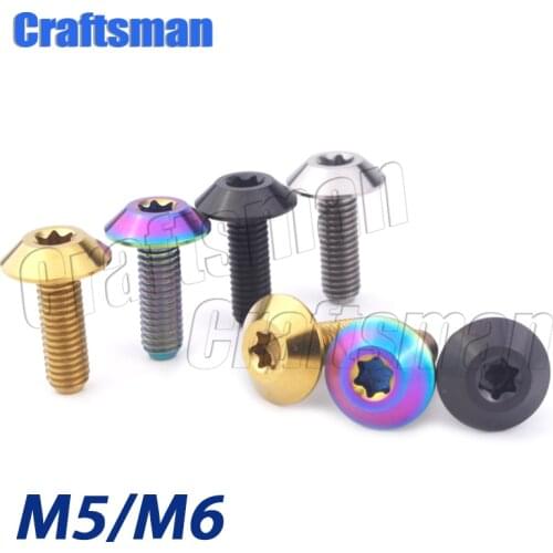 1Pcs Craftsman Titanium Ti M6 X 12 15 20 25 & M5 X 12 15 20 25mm Button Torx Head Bolt Screw for Bicycle Motorcycle Part