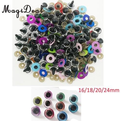 10pcs 16mm Plastic Round Safety Eyes + Glitter Nonwovens + Washers For Teddy Bear Soft Stuffed Toy DIY