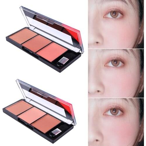 3 Colors Face Blush Palette Makeup Natural Powder Rouge Women Make Up Blush Palette Mineral Pigment Blusher With Brush Supplies