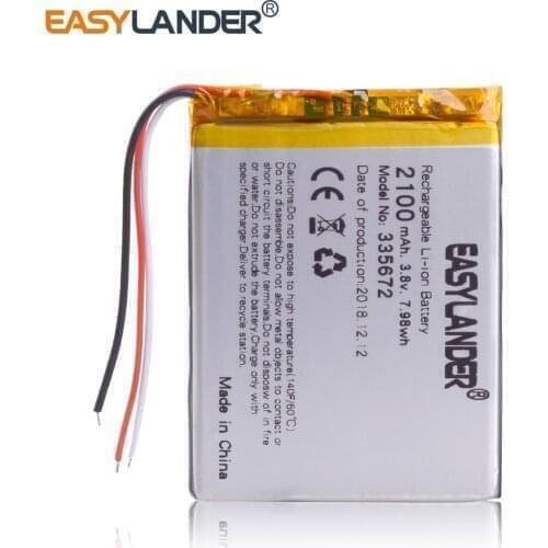 3 line 3.8v lithium ion rechargeable battery 335672 2100mah for china clone fake s7-edge G930 android phone DVR E-Book 355572