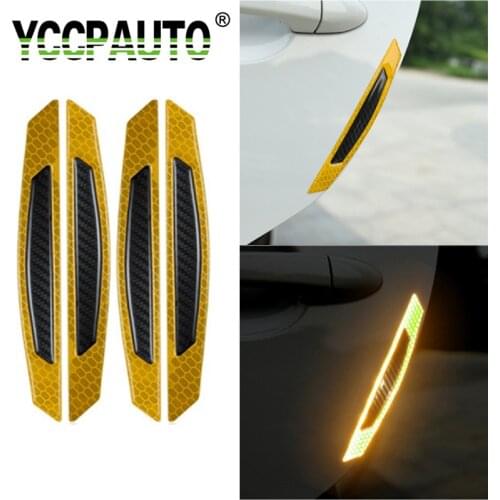 YCCPAUTO Carbon Fiber Car Reflective Sticker Auto Door Edge Protective Anti-scratch Strips Motorcycle Warning Stickers 4Pcs