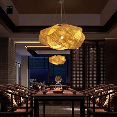 Bamboo Wicker Rattan Cloud Shade Pendant Light Fixture Japanese Tatami Hanging Ceiling Lamp Plafon Lustre Avize Luminaria Design
