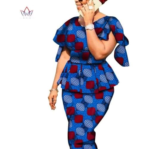 Bintarealwax African Women Clothing Bazin Rich Top and Skirt Sets Plus Size 7XL African Clothing 2 Pieces Skirt Set WY8758