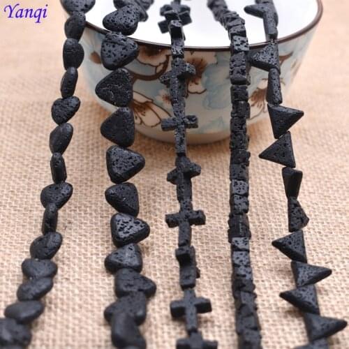 Black Heart Cross Shape Lava Rock Beads Loose Volcanic Rock Bead For DIY Necklace Bracelats Earring Fashion Jewelry Making 15"