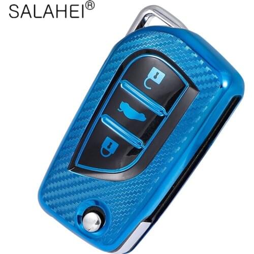 3 Buttons Carbon fiber TPU Car Key Cover Case For Toyota Auris Corolla Avensis Verso Yaris Aygo Scion TC IM 2015 2016 Camry RAV4