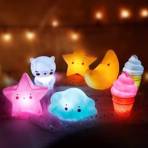 Baby Night Light LED Cartoon Lamp Stars White Clouds Ice cream Mood Lights Children Kids Gift Glow Toy Bedroom Decor Night Lamps