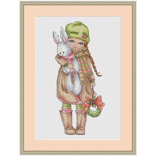 Girl with rabbit DIY Cross Stitch Kit Packages Counted Cross-Stitching Kits New Pattern Cross stich Painting Set