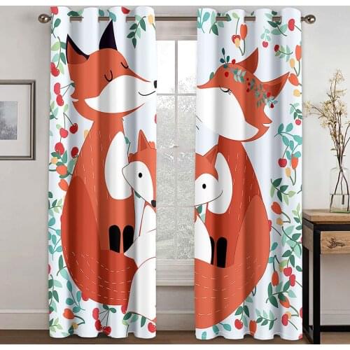 Home Living Room Shade Decoration Curtain Home Textile Decoration Bedroom Curtains Red Fox Pattern 3D Printing