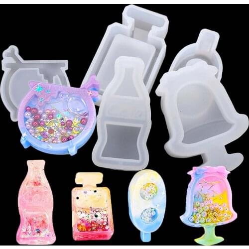 10 Style Quicksand Resin Casting Mold DIY Badge Owl Candy Perfume Cola Bottle Epoxy Resin Shaker Molds For Jewelry Craft Making