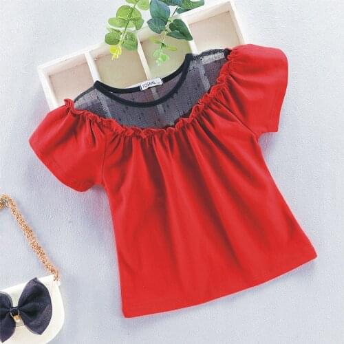 Girls pure cotton T-shirt net yarn princess shirt super western style baby short-sleeved top new Korean wood ear thin section