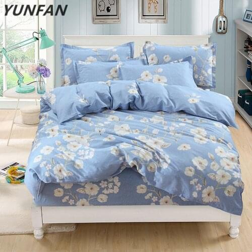 Blue white flower 3D cotton Bedding Set of Duvet Cover set Bed fitted Sheet Pillowcase Bed Clothes Queen king full twin size