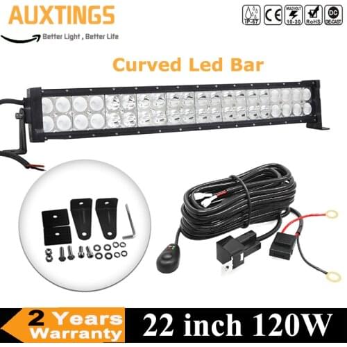 22" Curved LED Light Bar Spot Flood Combo Beam 120W For SUV UTE Slim LED Bar Universal Car 4WD UAZ Motor