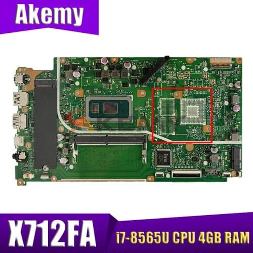 Akemy X712FA original mainboard with i7-8565U CPU 4GB RAM GM For asus vivobook Q 17 X712F X712FA laptop motherboard mainboard