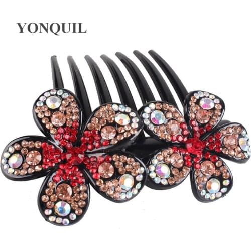 Fashion Women Rhinestone hair Combs crystal hairpins Crab Flower Shining hair claw clip Headband for Lady Girls Accessories